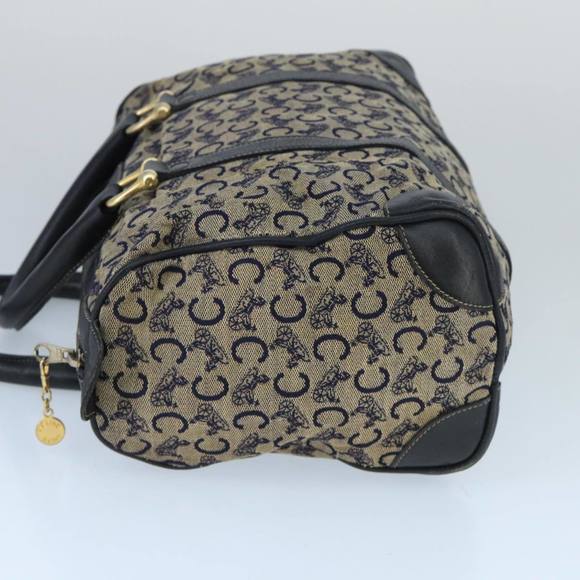 CELINE C Sulky Boston Bag Canvas Leather Navy Gold Auth bs19729 - Picture 5 of 16